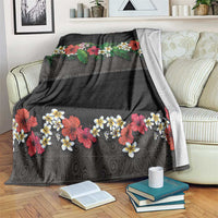 Hawaiian Tropical Flowers and Tribal Polynesian Tattoo Blanket Black Color LT03 Black - Polynesian Pride