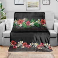 Hawaiian Tropical Flowers and Tribal Polynesian Tattoo Blanket Black Color LT03 - Polynesian Pride