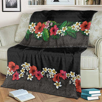 Hawaiian Tropical Flowers and Tribal Polynesian Tattoo Blanket Black Color LT03 - Polynesian Pride