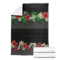 Hawaiian Tropical Flowers and Tribal Polynesian Tattoo Blanket Black Color LT03 - Polynesian Pride