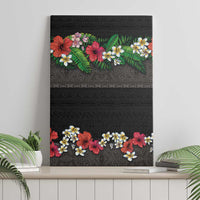 Hawaiian Tropical Flowers and Tribal Polynesian Tattoo Canvas Wall Art Black Color LT03 - Polynesian Pride