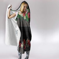 Hawaiian Tropical Flowers and Tribal Polynesian Tattoo Hooded Blanket Black Color LT03 - Polynesian Pride