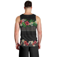 Hawaiian Tropical Flowers and Tribal Polynesian Tattoo Men Tank Top Black Color LT03 - Polynesian Pride
