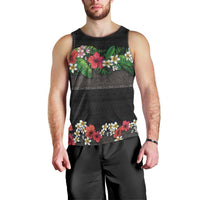 Hawaiian Tropical Flowers and Tribal Polynesian Tattoo Men Tank Top Black Color LT03 - Polynesian Pride
