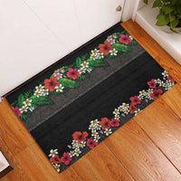 Hawaiian Tropical Flowers and Tribal Polynesian Tattoo Rubber Doormat Black Color LT03 - Polynesian Pride