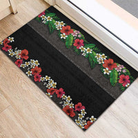 Hawaiian Tropical Flowers and Tribal Polynesian Tattoo Rubber Doormat Black Color LT03 - Polynesian Pride