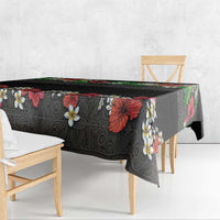 Hawaiian Tropical Flowers and Tribal Polynesian Tattoo Tablecloth Black Color LT03 - Polynesian Pride