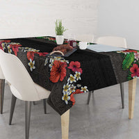 Hawaiian Tropical Flowers and Tribal Polynesian Tattoo Tablecloth Black Color LT03 - Polynesian Pride