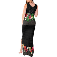 Hawaiian Tropical Flowers and Tribal Polynesian Tattoo Tank Maxi Dress Black Color LT03 - Polynesian Pride