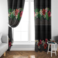 Hawaiian Tropical Flowers and Tribal Polynesian Tattoo Window Curtain Black Color LT03 - Polynesian Pride