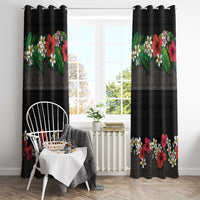 Hawaiian Tropical Flowers and Tribal Polynesian Tattoo Window Curtain Black Color LT03 - Polynesian Pride