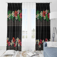 Hawaiian Tropical Flowers and Tribal Polynesian Tattoo Window Curtain Black Color LT03 - Polynesian Pride