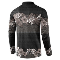 Hawaiian Tropical Flowers and Tribal Polynesian Tattoo Button Sweatshirt Grayscale Mode LT03 - Polynesian Pride