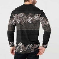 Hawaiian Tropical Flowers and Tribal Polynesian Tattoo Button Sweatshirt Grayscale Mode LT03 - Polynesian Pride