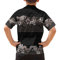 Hawaiian Tropical Flowers and Tribal Polynesian Tattoo Family Matching Summer Maxi Dress and Hawaiian Shirt Grayscale Mode LT03 - Polynesian Pride