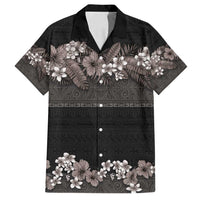 Hawaiian Tropical Flowers and Tribal Polynesian Tattoo Family Matching Summer Maxi Dress and Hawaiian Shirt Grayscale Mode LT03 Dad's Shirt - Short Sleeve Black - Polynesian Pride