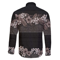 Hawaiian Tropical Flowers and Tribal Polynesian Tattoo Family Matching Tank Maxi Dress and Hawaiian Shirt Grayscale Mode