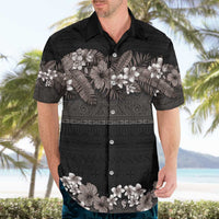 Hawaiian Tropical Flowers and Tribal Polynesian Tattoo Hawaiian Shirt Grayscale Mode LT03 - Polynesian Pride