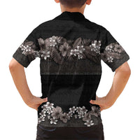 Hawaiian Tropical Flowers and Tribal Polynesian Tattoo Hawaiian Shirt Grayscale Mode LT03 - Polynesian Pride