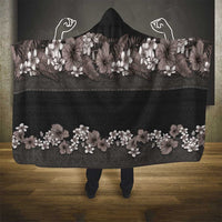 Hawaiian Tropical Flowers and Tribal Polynesian Tattoo Hooded Blanket Grayscale Mode LT03 - Polynesian Pride