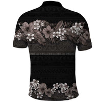 Hawaiian Tropical Flowers and Tribal Polynesian Tattoo Polo Shirt Grayscale Mode LT03 - Polynesian Pride