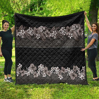 Hawaiian Tropical Flowers and Tribal Polynesian Tattoo Quilt Grayscale Mode