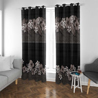 Hawaiian Tropical Flowers and Tribal Polynesian Tattoo Window Curtain Grayscale Mode LT03 With Grommets Black - Polynesian Pride