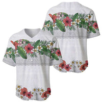 Hawaiian Tropical Flowers and Tribal Polynesian Tattoo Baseball Jersey White Color