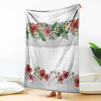 Hawaiian Tropical Flowers and Tribal Polynesian Tattoo Blanket White Color LT03 - Polynesian Pride