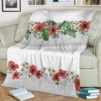 Hawaiian Tropical Flowers and Tribal Polynesian Tattoo Blanket White Color LT03 - Polynesian Pride