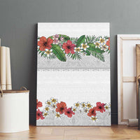Hawaiian Tropical Flowers and Tribal Polynesian Tattoo Canvas Wall Art White Color LT03 - Polynesian Pride