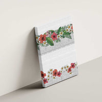 Hawaiian Tropical Flowers and Tribal Polynesian Tattoo Canvas Wall Art White Color LT03 - Polynesian Pride