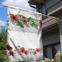 Hawaiian Tropical Flowers and Tribal Polynesian Tattoo Garden Flag White Color LT03 - Polynesian Pride