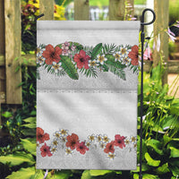 Hawaiian Tropical Flowers and Tribal Polynesian Tattoo Garden Flag White Color LT03 Garden Flag White - Polynesian Pride
