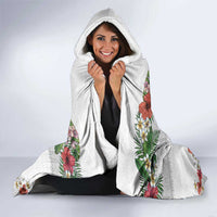Hawaiian Tropical Flowers and Tribal Polynesian Tattoo Hooded Blanket White Color LT03 - Polynesian Pride