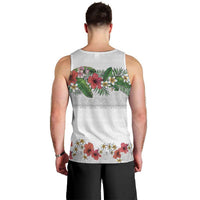Hawaiian Tropical Flowers and Tribal Polynesian Tattoo Men Tank Top White Color LT03 - Polynesian Pride