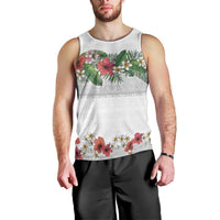 Hawaiian Tropical Flowers and Tribal Polynesian Tattoo Men Tank Top White Color LT03 - Polynesian Pride