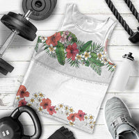 Hawaiian Tropical Flowers and Tribal Polynesian Tattoo Men Tank Top White Color LT03 - Polynesian Pride