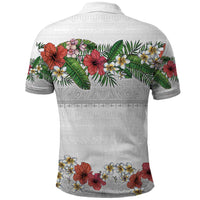 Hawaiian Tropical Flowers and Tribal Polynesian Tattoo Polo Shirt White Color LT03 - Polynesian Pride