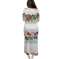 Hawaiian Tropical Flowers and Tribal Polynesian Tattoo Puletasi White Color LT03 - Polynesian Pride