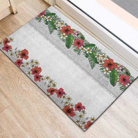 Hawaiian Tropical Flowers and Tribal Polynesian Tattoo Rubber Doormat White Color LT03 - Polynesian Pride