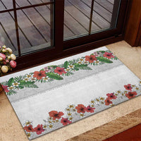 Hawaiian Tropical Flowers and Tribal Polynesian Tattoo Rubber Doormat White Color LT03 - Polynesian Pride