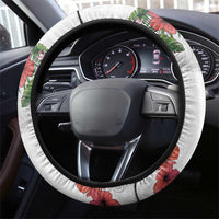 Hawaiian Tropical Flowers and Tribal Polynesian Tattoo Steering Wheel Cover White Color LT03 - Polynesian Pride