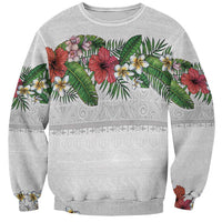 Hawaiian Tropical Flowers and Tribal Polynesian Tattoo Sweatshirt White Color LT03 Unisex White - Polynesian Pride