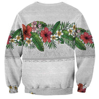 Hawaiian Tropical Flowers and Tribal Polynesian Tattoo Sweatshirt White Color LT03 - Polynesian Pride