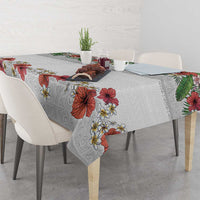 Hawaiian Tropical Flowers and Tribal Polynesian Tattoo Tablecloth White Color LT03 - Polynesian Pride
