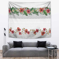 Hawaiian Tropical Flowers and Tribal Polynesian Tattoo Tapestry White Color LT03 White - Polynesian Pride