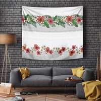 Hawaiian Tropical Flowers and Tribal Polynesian Tattoo Tapestry White Color LT03 - Polynesian Pride