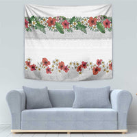 Hawaiian Tropical Flowers and Tribal Polynesian Tattoo Tapestry White Color LT03 - Polynesian Pride
