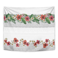 Hawaiian Tropical Flowers and Tribal Polynesian Tattoo Tapestry White Color LT03 - Polynesian Pride